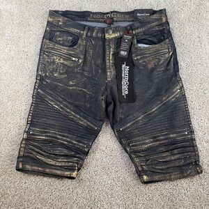 NormCore Denim Shorts Mens 36 Gold Foil Biker Modern Slim Fit Zipper Moto